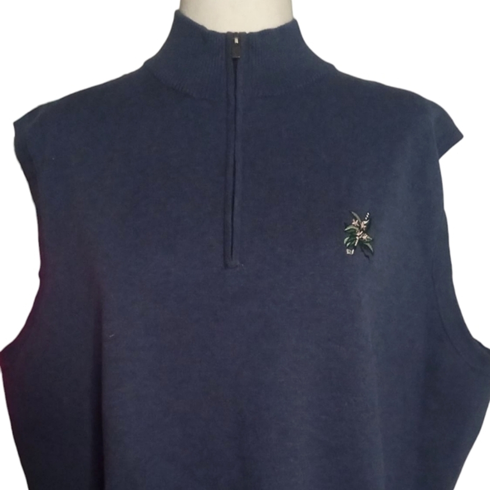 Peter Millar Crown Comfort Dark Blue Gilet Vest Cotton Blend 1/4 Zip Size XL - Picture 2 of 8